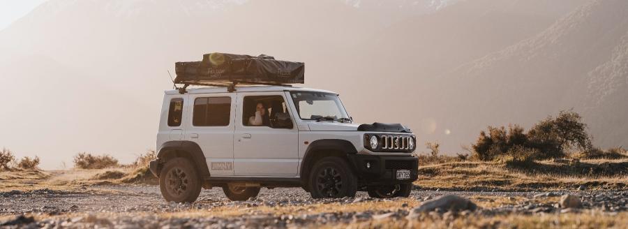 Jimny camping setup at a South Island campsite